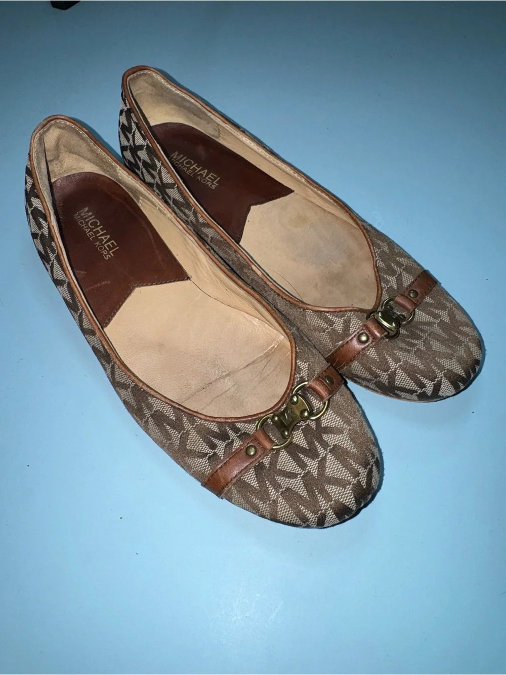 Michael Kors Brown MK Logo Ballet Flats with Gold Accent